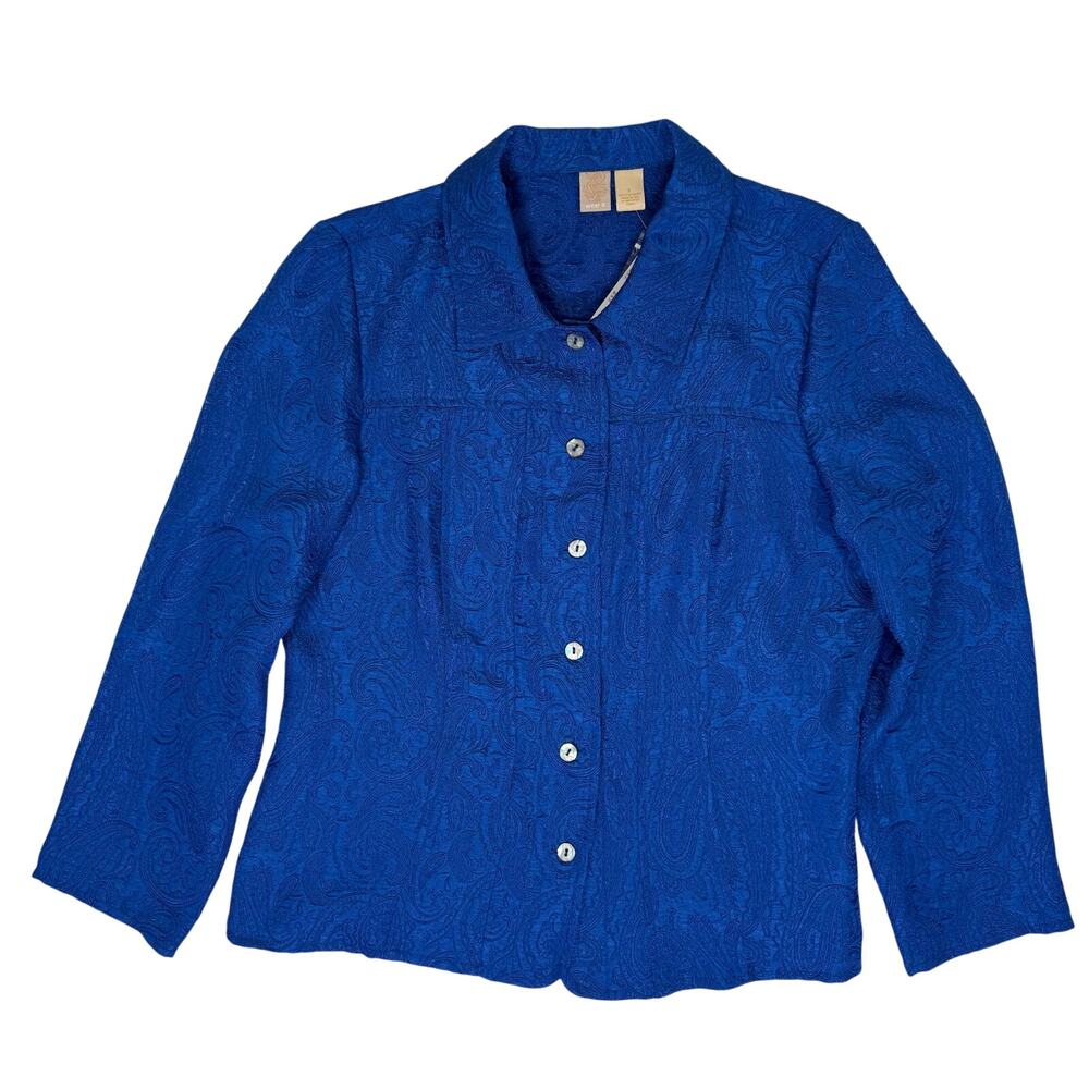 Vintage 90s Wear It Women's 2 Royal Blue Paisley Button Shirt Jacket USA